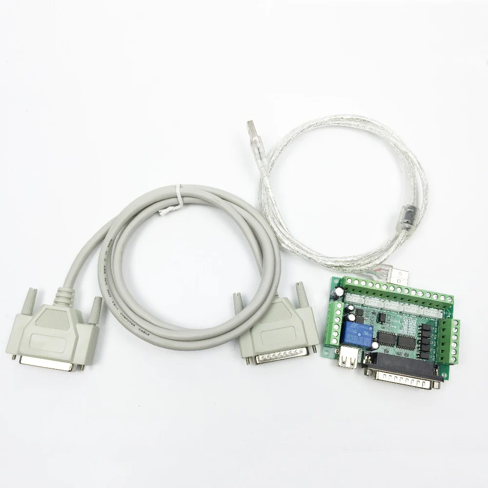 Upgraded 5 Axis CNC Interface Adapter Breakout Board For Stepper Motor Driver Mach3 +USB Cable+DB25 parallel cable