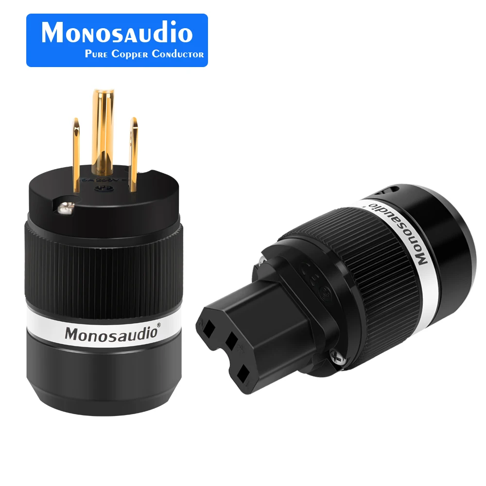 

Monosaudio M100G/F100G 99.998% Pure Copper Gold Plated US AC Power Plug Connector for Audio DIY Mains Power Cable