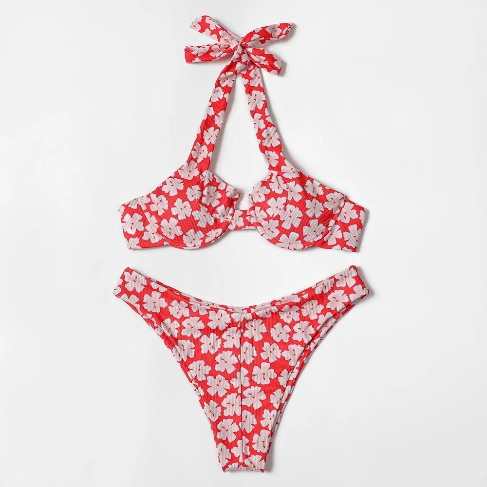 ZTVitality estampado de flores con aros Sexy Bikini 2022 gran oferta Halter vendaje Push Up traje de baño brasileño traje de baño mujer ropa de playa biquini