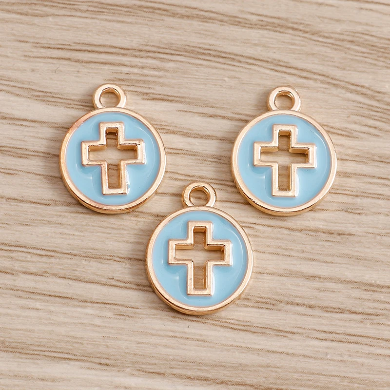 10pcs 10*13mm Religious Hollow Cross Charms Pendants for Necklaces Earrings 4 Color Enamel Charms Handmade DIY Jewelry Making