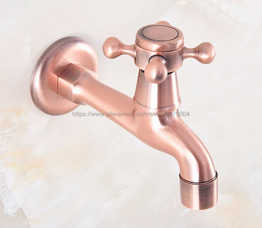 Antique Red Copper Wall Mounted Bathroom Mop Tap Faucet Single Cold Water Tape for Kitchen Sink Toilet Cold Bibcock Nav324