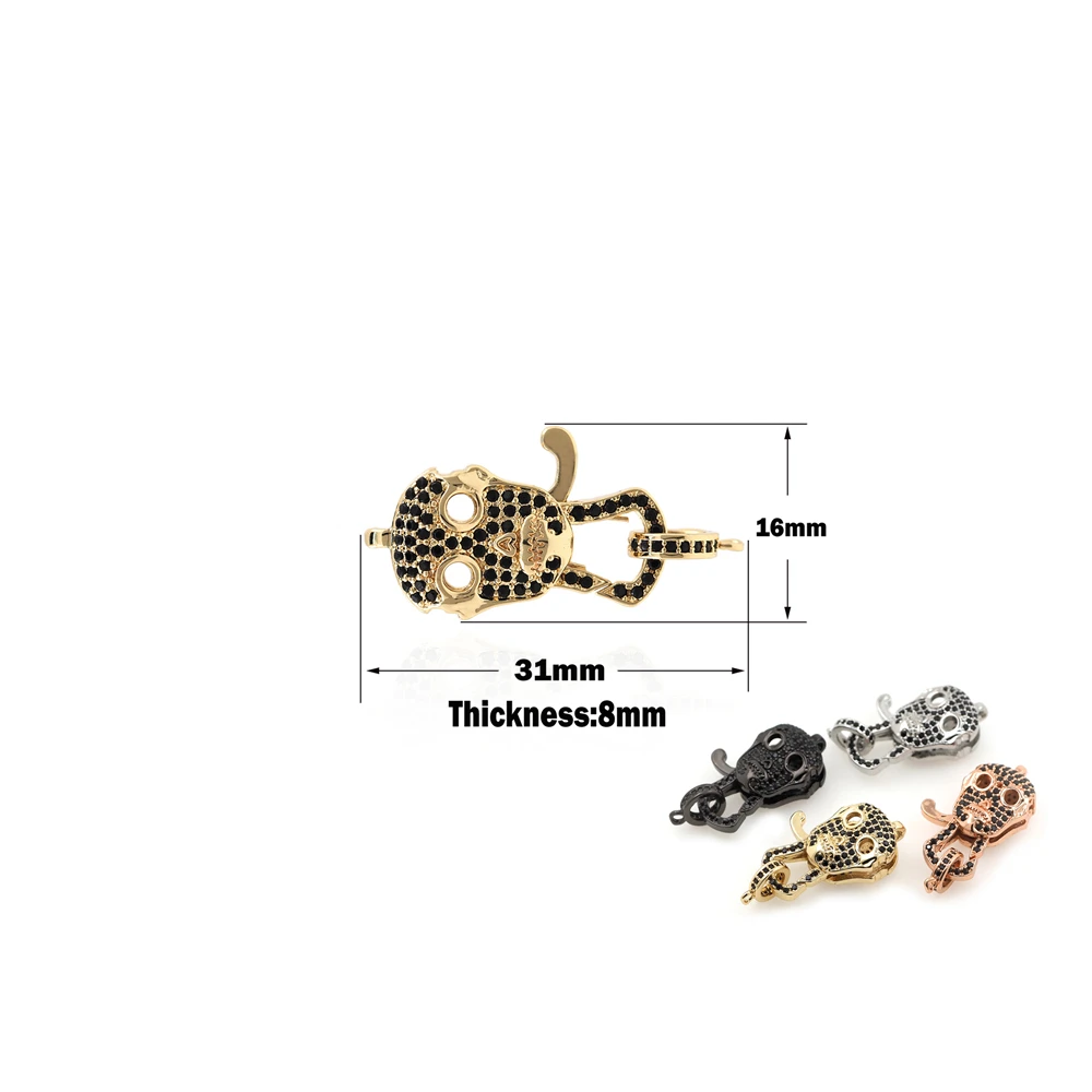 

Micro-Pave Skull Lobster Clasp Hook End Connector For Necklace Bracelet Jewelry Cubic Zirconia Horror Jewelry Found