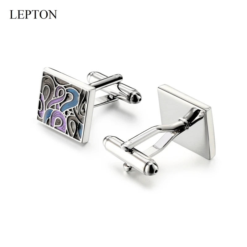 Newest Coloured Enamel CuffLinks Lepton Classic Blue Gray Purple Cuff Links For Mens French Shirt Cuffs Cufflink Relojes Gemelos