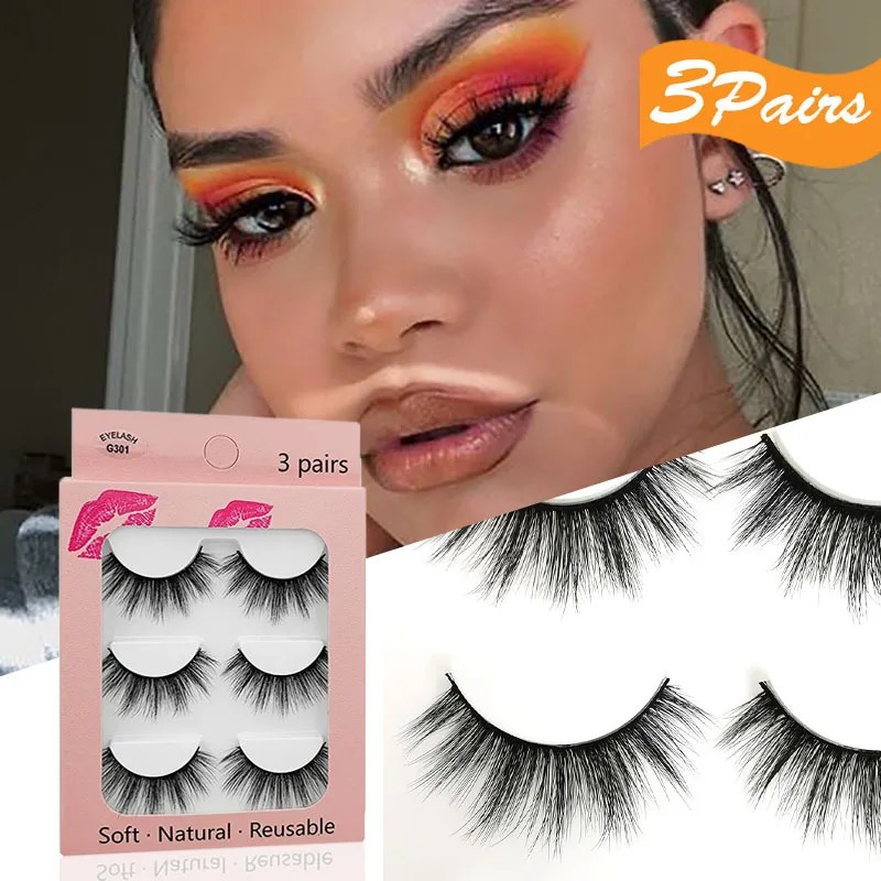 3Pairs 8-14mm 3D Faux Mink Lashes Natural False Eyelashes Dramatic Fluffy Soft Wispy Volume Cross Reusable Eyelash MaKeup Tools