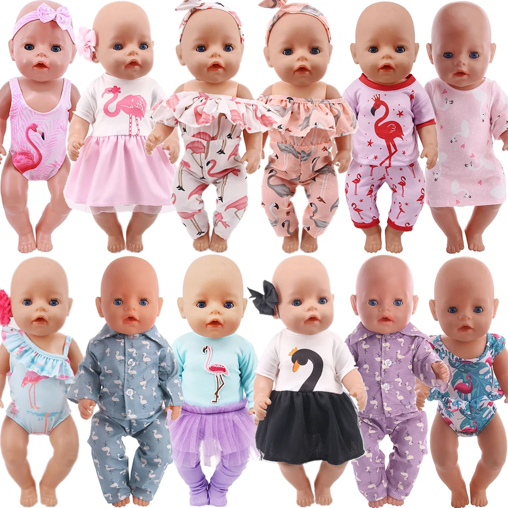 Handmade Flamingo Pattern Doll Clothes Accessories For 18 Inch American Doll Girl Toy 43 cm Born Baby Clothes Our Generation