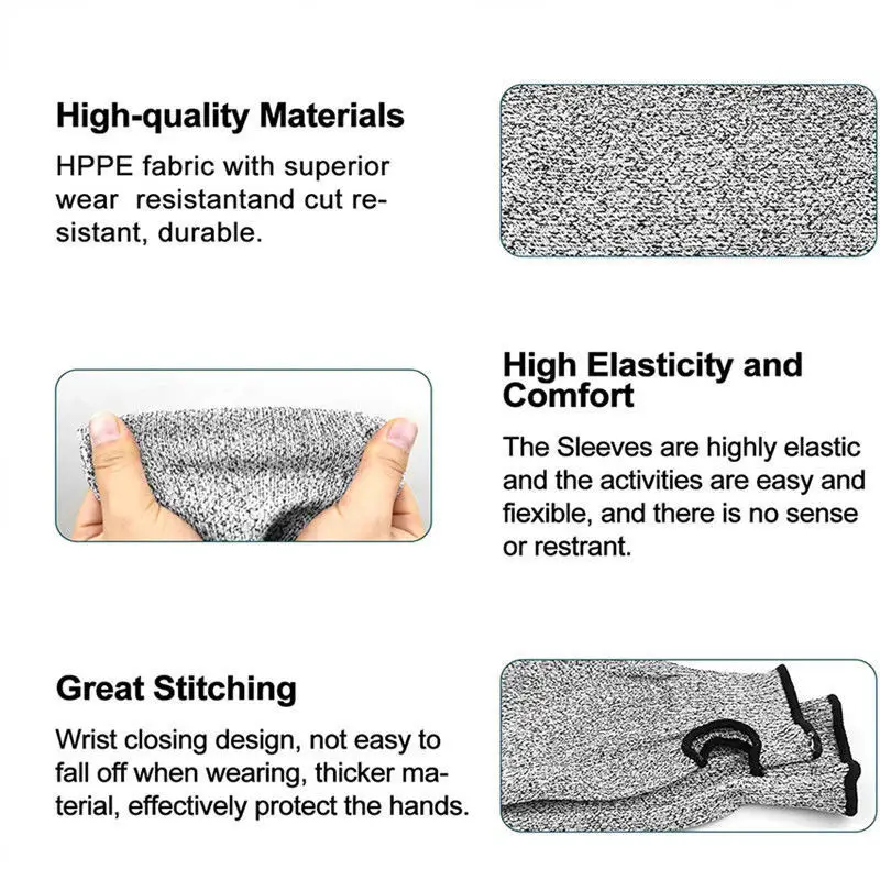 1Pcs 40CM Level 5 HPPE Cut Resistant Anti-Puncture Work Protection Arm Sleeve Cover Anti-cut Level 5 Safety Work Cut Gloves