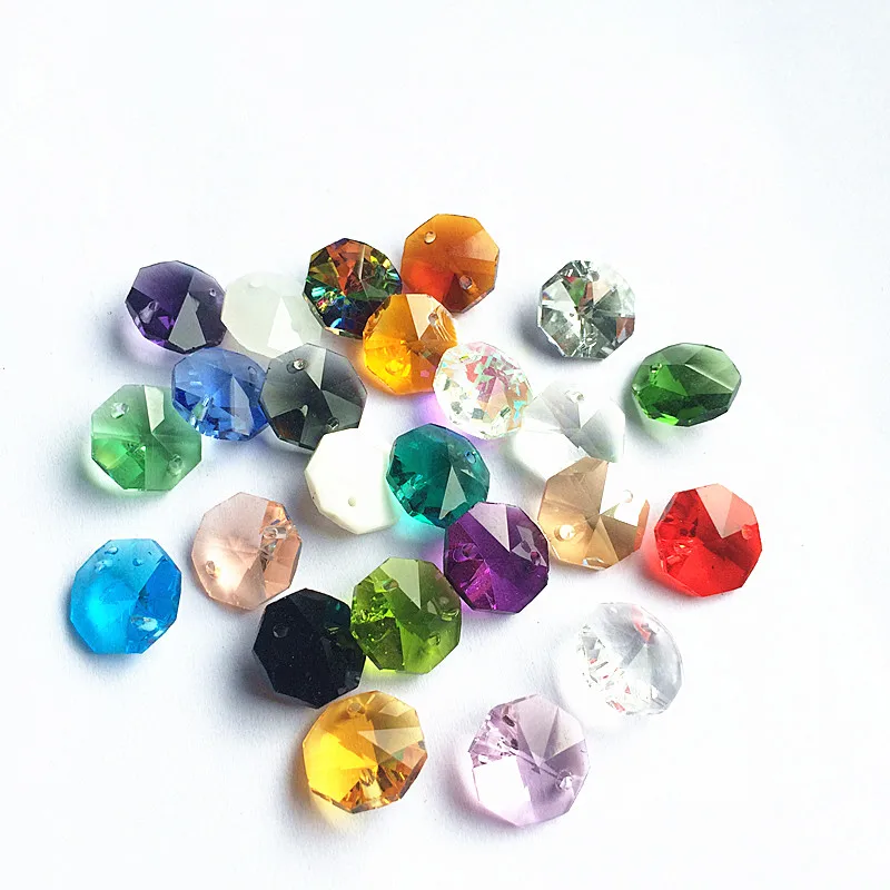 K9 Crystal Chandelier Octagon Beads (Free Jump Rings) Multicolor in 2 holes Cut&Faceted Glass 14mm Strand Garland Curtain Beads