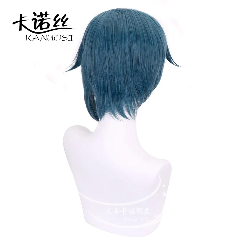 Peruca de cosplay genimpacto shin xingqiu xing qiu, peruca azul curta e resistente ao calor, cabelo sintético para adultos e mulheres