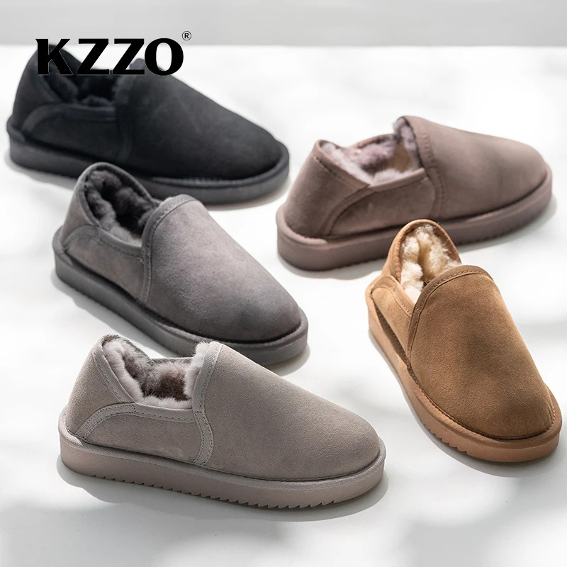 KZZO New Sheepskin Leather Women Snow Boots Natural Wool Lined Winter Warm Lazy Shoes Australian Classic Flat Casual Mini Boots