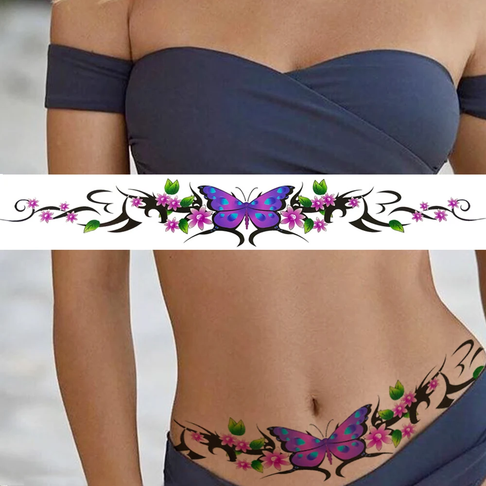 Watercolour Butterfly Temporary Tattoos For Women Girls Fake Flower Tattoo Sticker Thorns Lily Daffodil  Waist Sexy Tatoos