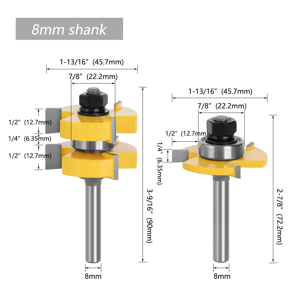 LAVIE 2 Pcs 8mm Shank Tongue Groove Joint Router Bits T Slot Assemble Milling Cutter for Wood Woodworking Cutting Tools MC02054