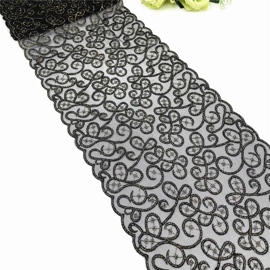 3y/lot Width 7 3/4 inch (19cm) Black Gold Embroidery Lace Trim For Skirt Hem Clothes Sewing Material DIY Apparel Dress Fabrics