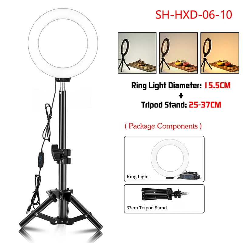 SH 6inch/16cm Led Photography Fill Lighting With Tripod Stand Holder Usb Charge Selfie Led Lamp For Streaming Video Photography