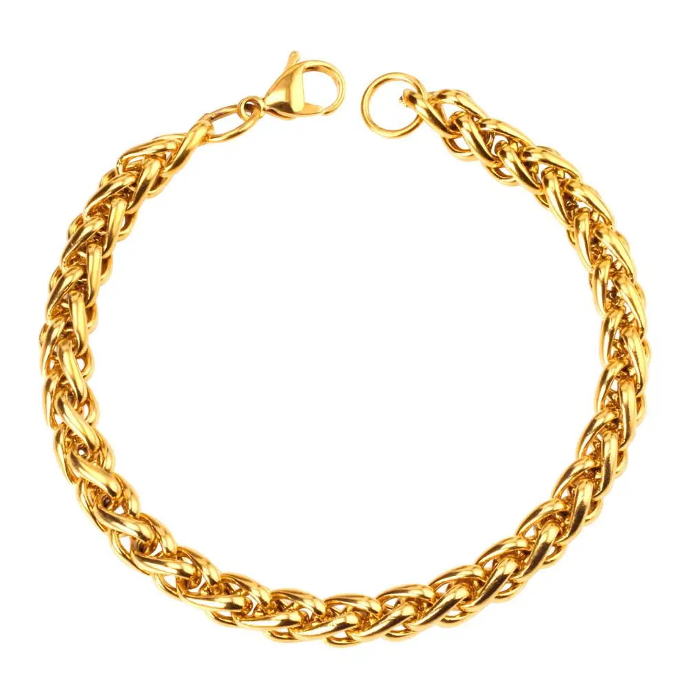 LUXUSTEEL Women Necklaces Sets Stainless Steel Hiphop wheat Shape Chains Bracelets Sets Men 50cm 55cm 60cm Long Chain Necklaces