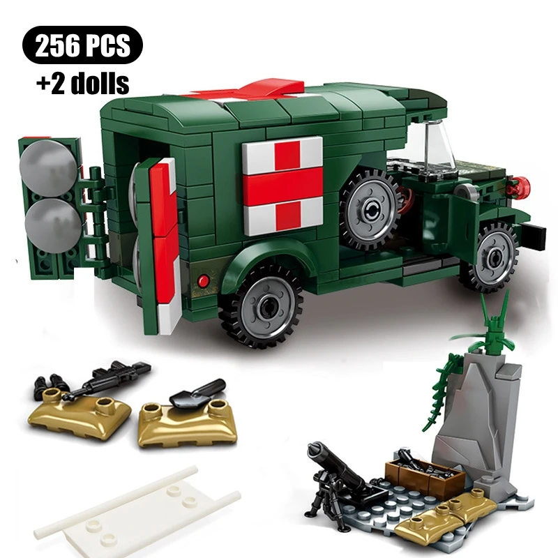 2022 Military Ambulance World War WW2 SWAT Police Soldiers Military Medical Vehicle Building Block Bricks Kids Toys Christmas