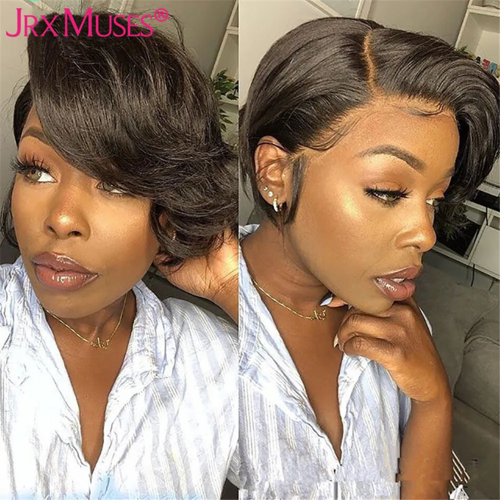 

Short Bob Wig Pixie Cut Wig Human Hair Straight Transparent Lace Human Hair Wigs for Women 13x1 Lace Side Part Wig Preplucked