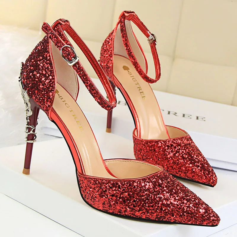 BIGTREE Shoes Heels 2023 New Woman Pumps Sequins High Heels Women Shoes Fashion Ladies Shoes Gold Sliver Stiletto Heels Sandals