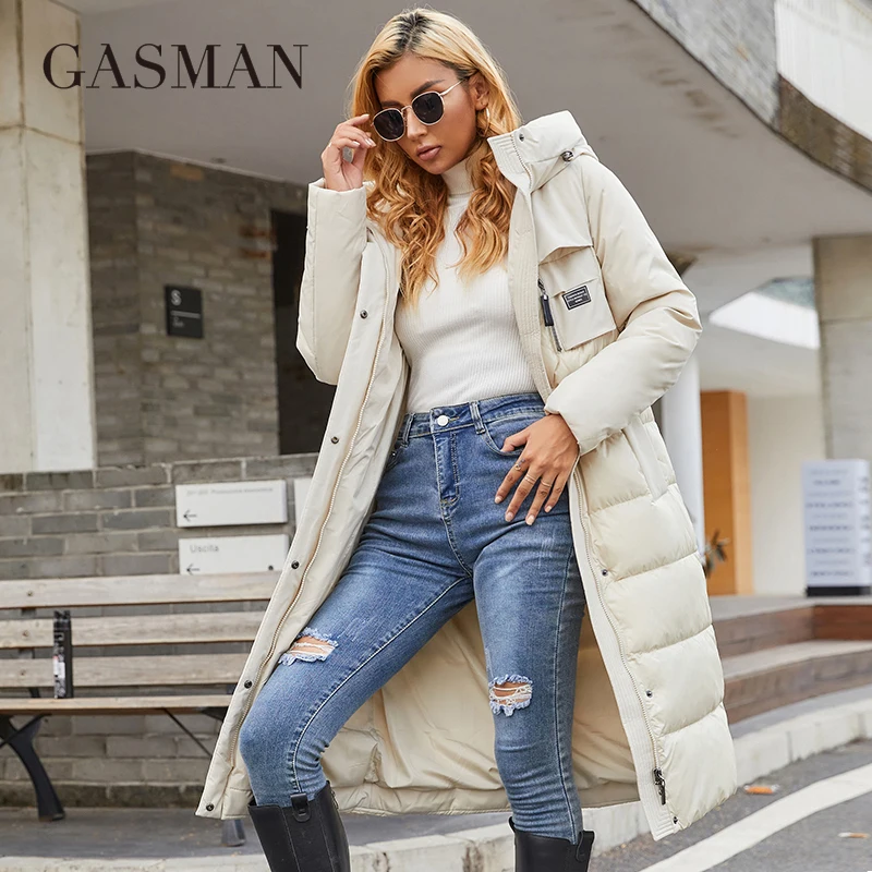 GASMAN 2022 Women\'s jacket long Fashion Grace women winter down jackets Zipper pocket with belt parka high quality outwear 8189