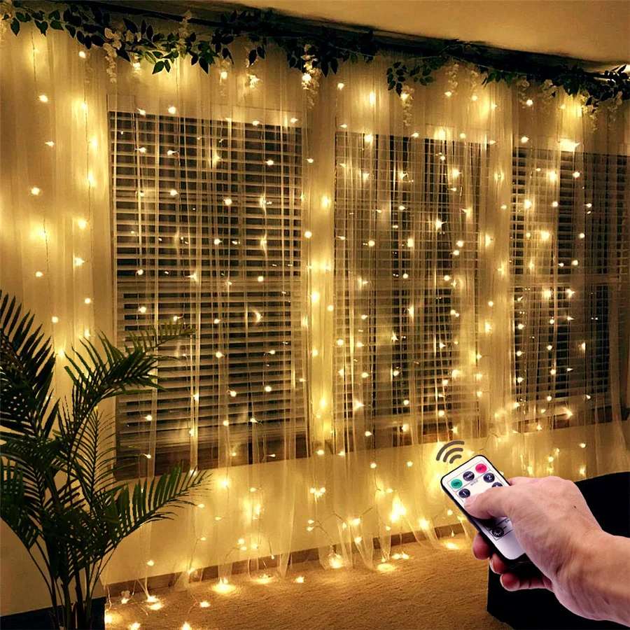 

3X3/3x2/3x1M LED Curtain Icicle Fairy String Light Garland USB Copper Wire Christmas Lights Decoration for Home Wedding New Year