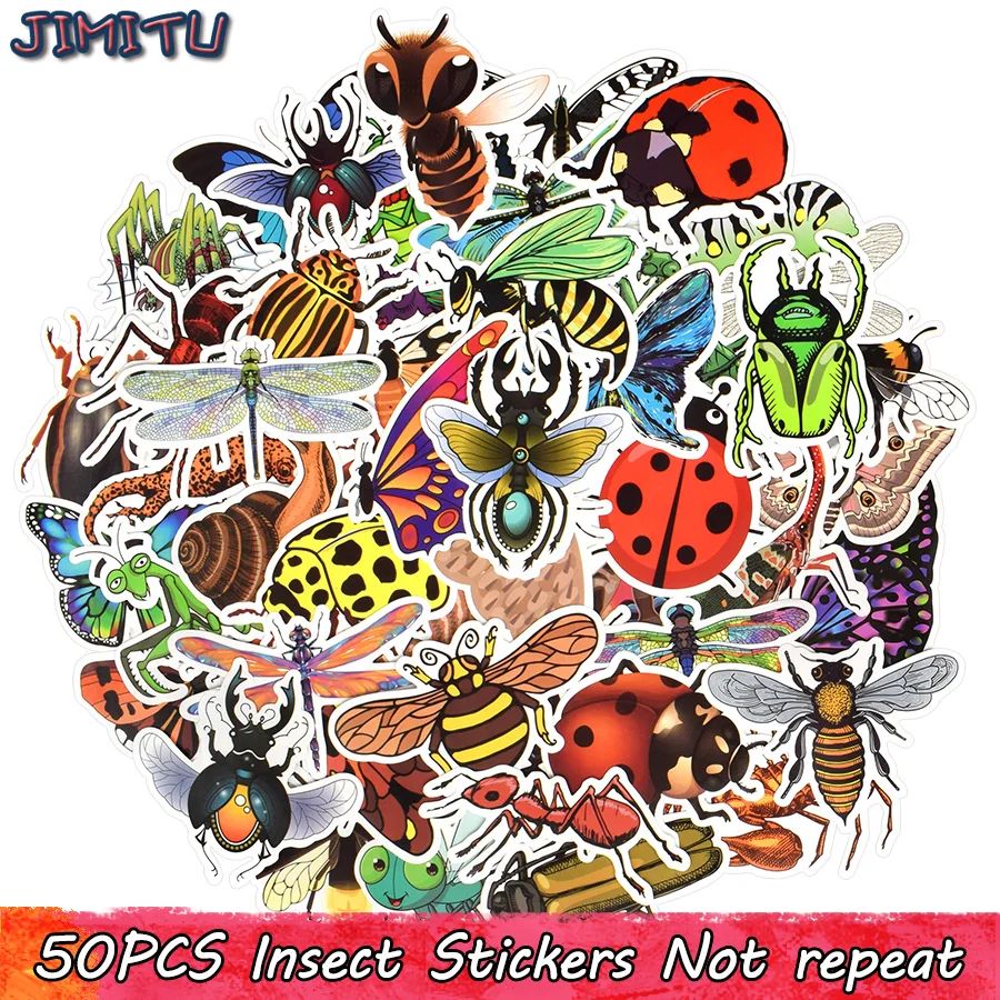 

50PCS Insect Animals Stickers Pack Cartoon Nature Butterfly Ant Educational Sticker for Kid DIY Laptop Scrapbook Skateboard Bike