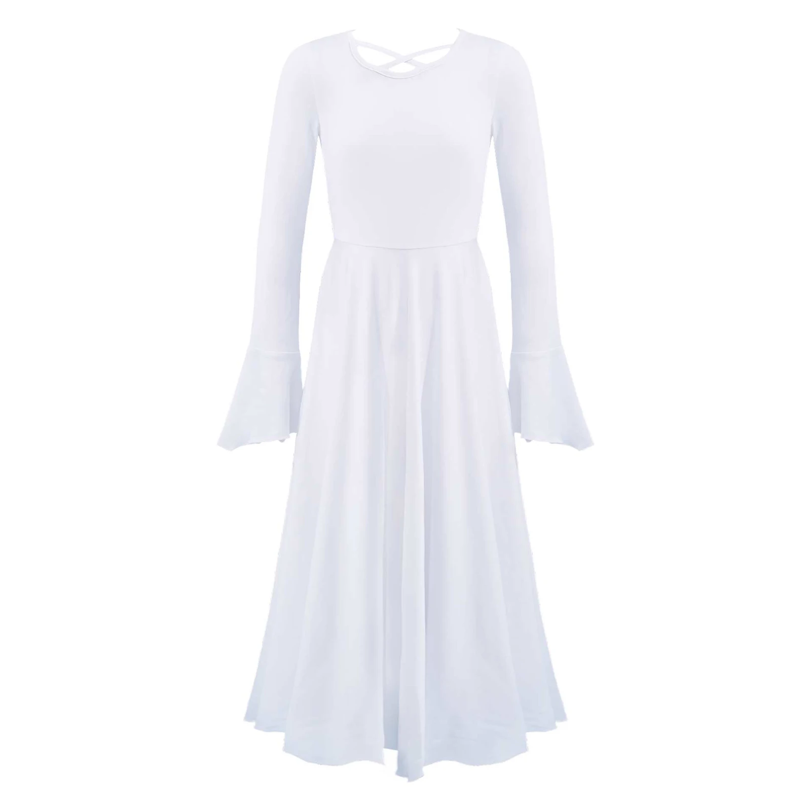 

Kids Girls White Long Sleeve Crisscross Front Neckline Ruffle Cuffs Long Dress Dance Dress Contemporary Lyrical Dance Costumes