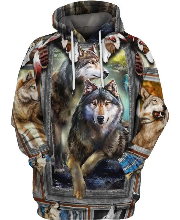 Native Tribe Wolf 3D Hoodies/sweatshirts Tee Men Women New Fashion Hooded winter Long Sleeve streetwear Pullover Style-aj1