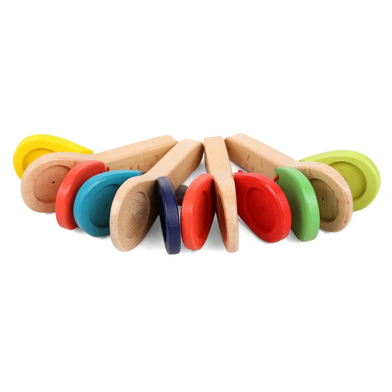 1pcs Újszülött montessori Fa- orff Átütés Műszer Kisded kezelni castanets clappers kezét clappers Fejecske Műkődés Nevelési toys