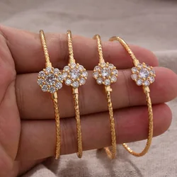 4PCS 24K African Arab Fashion Gold Color White stone Bangles Children Kid Boy Girl Baby Bangle Bracelet Gift Flower Bangles