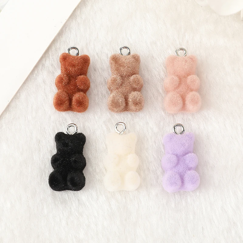 10Pcs Velvet Gummy Bear Charms Flatback Resin Pendant Jewlery Findings For Earring Necklace Diy Making