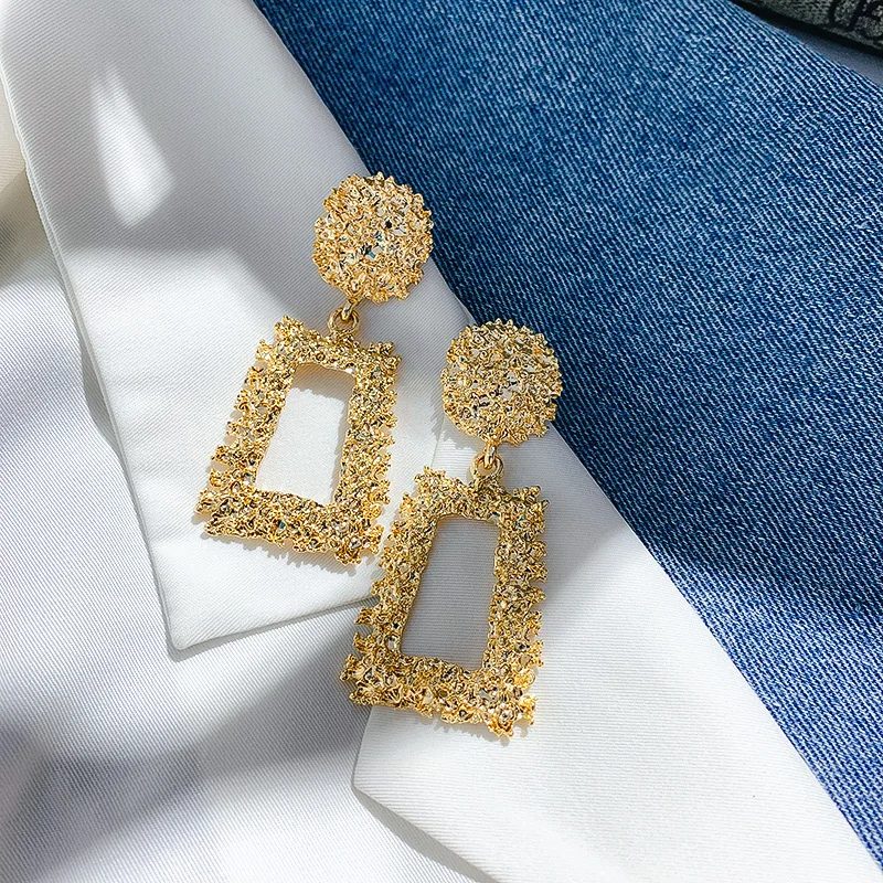 Vintage Geometric Earrings for Women Statement Earring  Jewelry Carved Metal Gold Color Earing Fashion Jewelry Trendy Gift