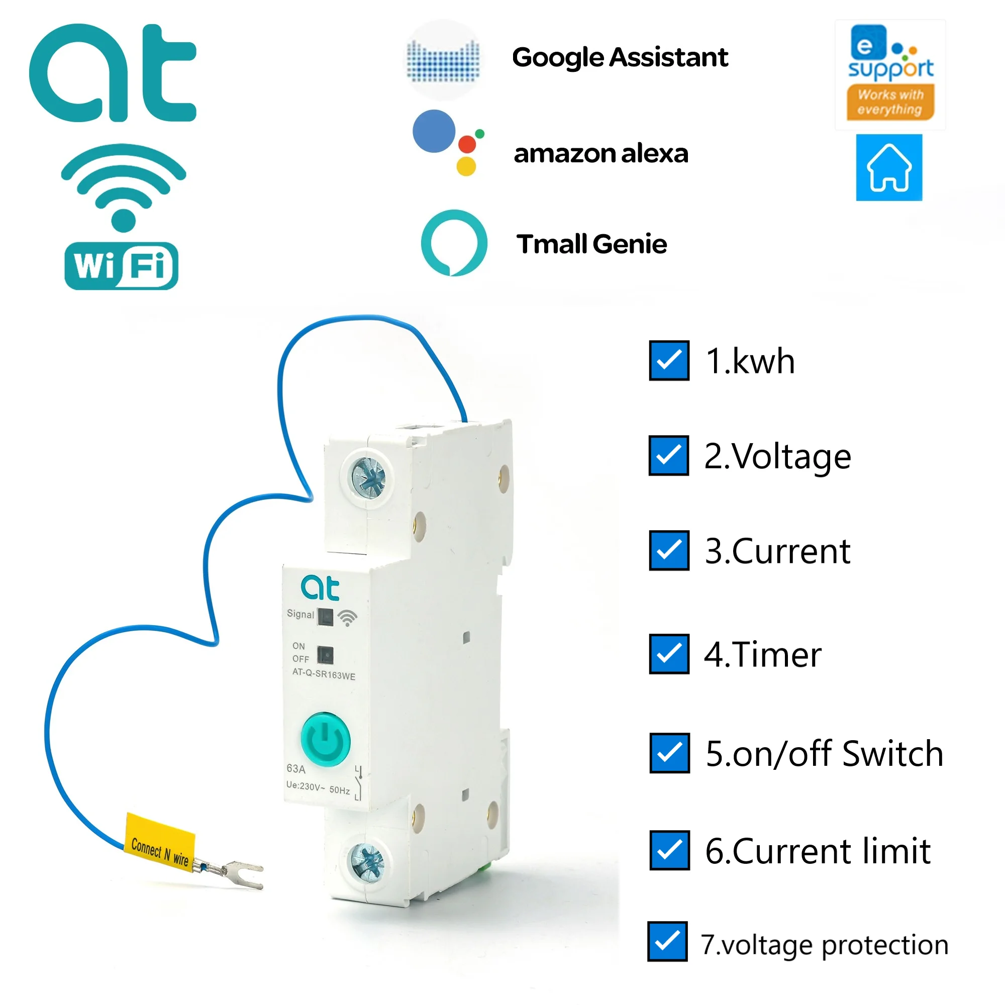 WIFI Circuit Breaker 1P  DIN ​Rail Smart Switch Remote Control by Ewelink APP for Smart Home 16A 20A 25A 32A 40A 50A 63A