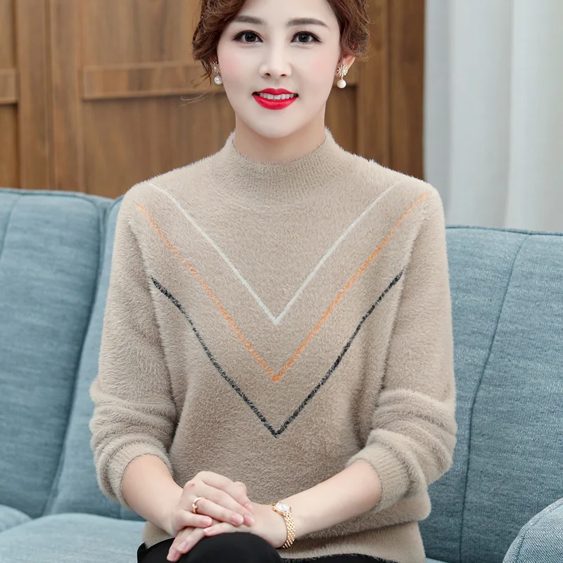 Turtleneck Sweter Musim Dingin Tebal Atasan Pullover Wanita Longgar Musim Gugur Sweter Rajutan Hangat Pakaian Wanita Tarik Femme