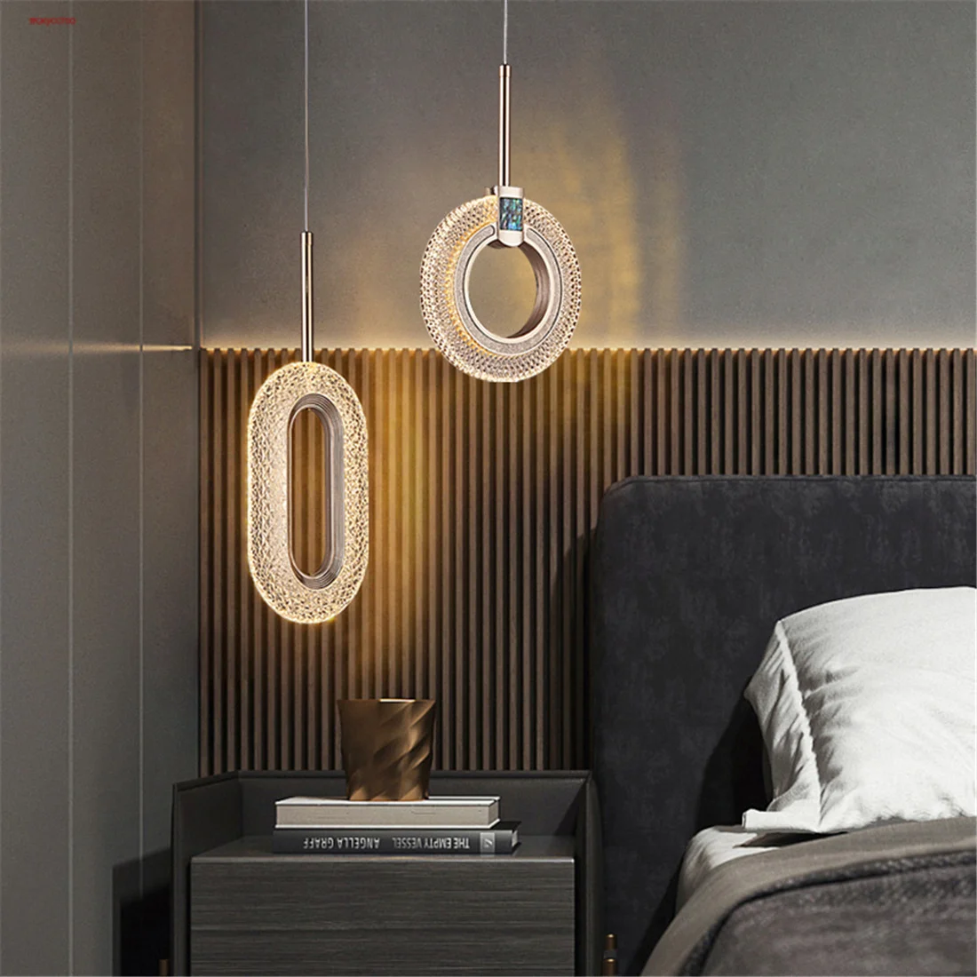 

Postmodern Designer Acrylic Oval Ring Gold Led Chandeliers Luxury Home Deco Bedroom Foyer Kitchen Suspension Lighting Fixtures