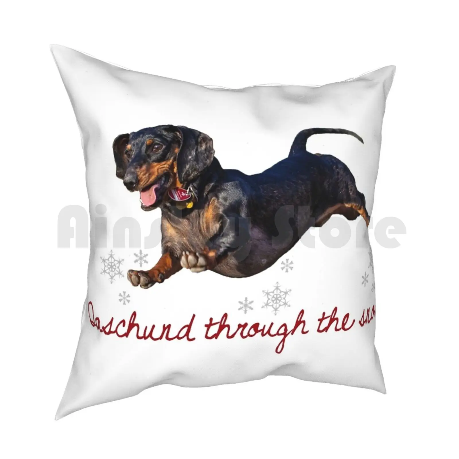 Daschund Through The Snow Pillow Case Printed Home Soft Throw Pillow Christmas Dashing Through The Snow Jingle Bells