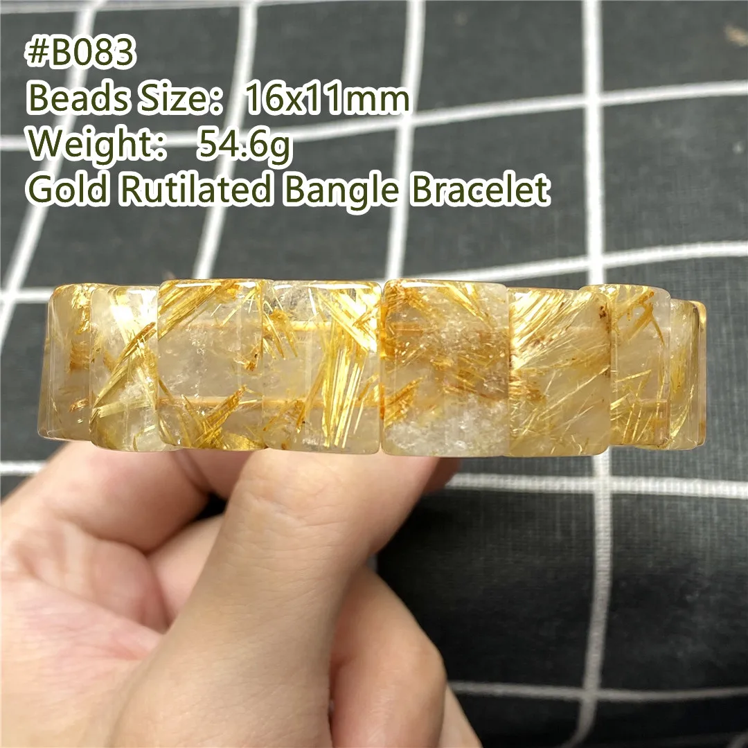 

Natural Gold Rutilated Quartz Crystal Bracelet Jewelry For Women Men Wealth Lucky 16x11mm Beads Titanium Stone Stretch Bangle