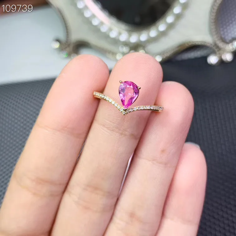 KJJEAXCMY fine jewelry 18K gold inlaid natural pink sapphire women's ring support detection popular