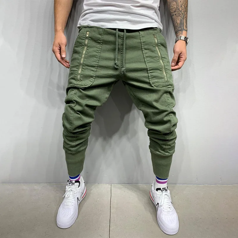 Pantaloni Cargo uomo 2021 Hip Hop Streetwear cotone moda Casual Multi-tasca cerniera pantaloni a matita uomo pantaloni sportivi da jogging verdi