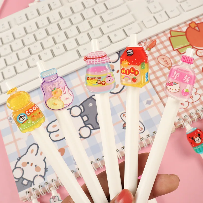 

40 pcs/lot Creative Fruit Drink Gel Pen Cute 0.5mm black ink Signature Pens School writing Supplies Promotional Gift