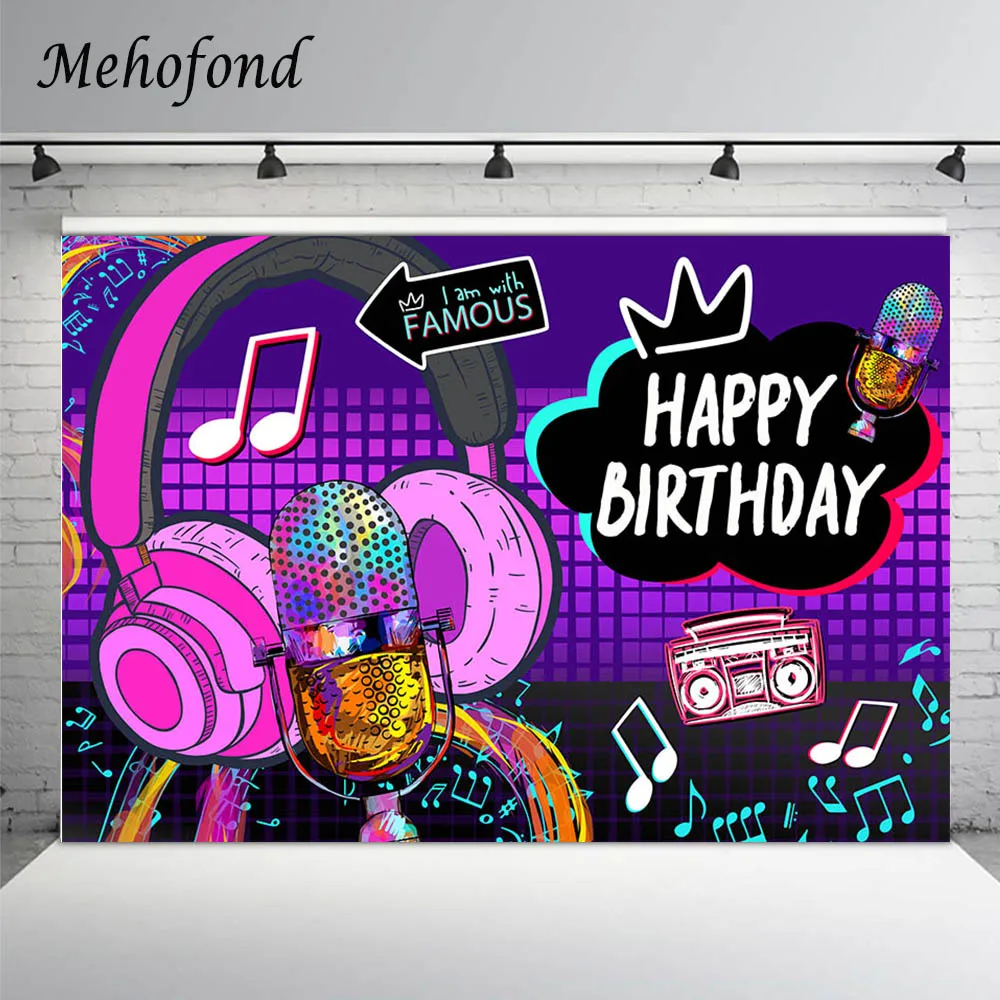 

80s 90s Adult Birthday Party Decoration Backdrop Famous Singer Music Microphone Headset Photography Background Photo Studio Prop