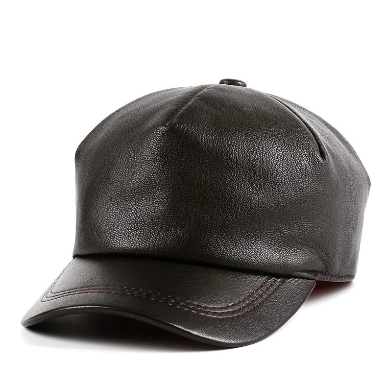 full-grain leather Men's genuine cow leather baseball cap 100% real leather headgear adjustable women golf hat casual