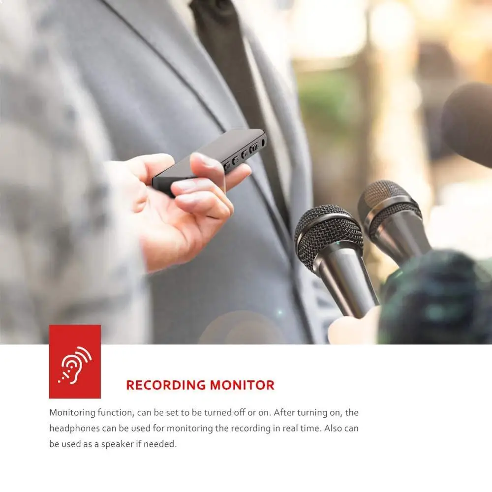 Vandlion 디지털 활성화 음성 녹음기, 핫키 사운드 오디오 녹음, 더블 마이크, 소음 감소 잠금, 3D 엣지 스크린