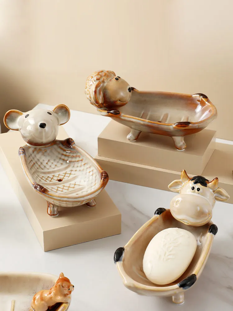 Cute Cartoom Animal Soap Dish Ceramic Soap Holder Bathroom Accessories Storage Tray Soap Container мыльница