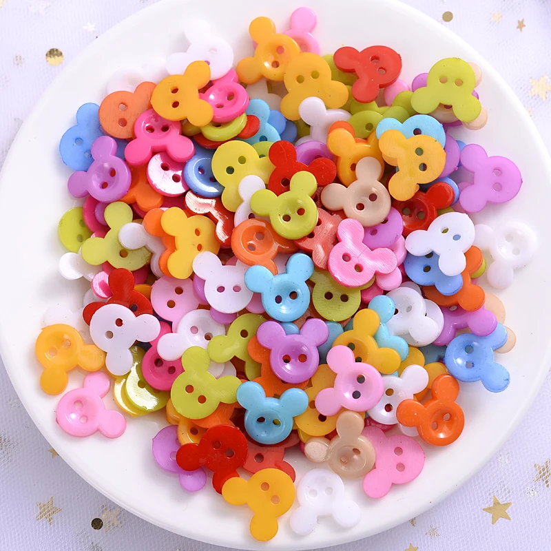 50Pcs Cartoons Animal Head Shape Resin Buttons For Baby Kids Clothes 2 Holes Mixed Color Button Garment Dolls Sewing Accessories