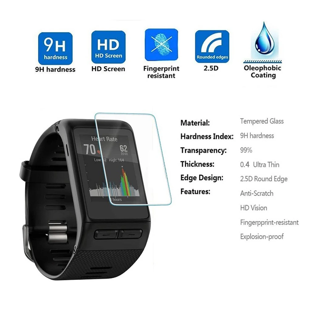 2 шт., защитная пленка из закаленного стекла 9H для Garmin Vivoactive HR, HD-защитная пленка для экрана, устойчивая к царапинам