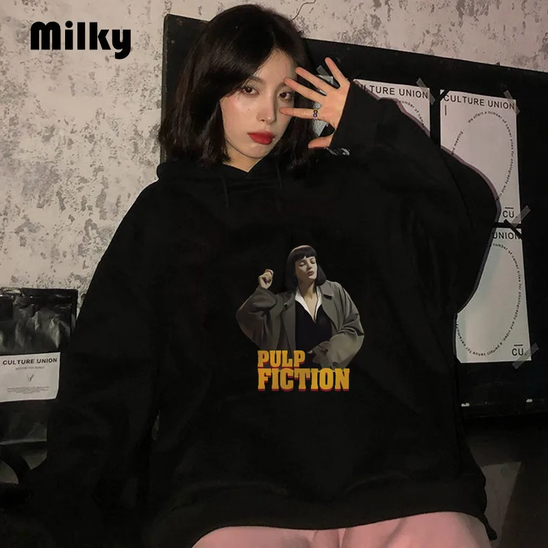 Pulp Fiction Movie Print Women Hoodie Ulzzang Hoody Autumn Fashion aesthetic Hoodies Harajuku Funny Tops Sweatshirt for Female