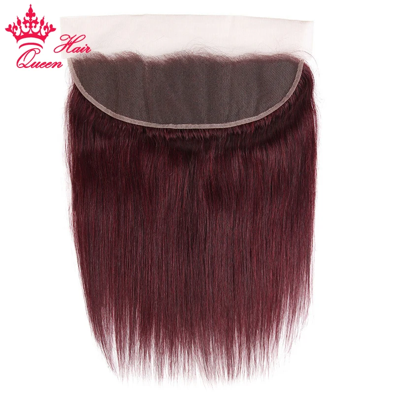 Queen Hair Products Brazilian Human Straight Hair Wine Red 99J Color Burgundy Human Hair 13x4 Ear To Ear Lace Frontal Closure