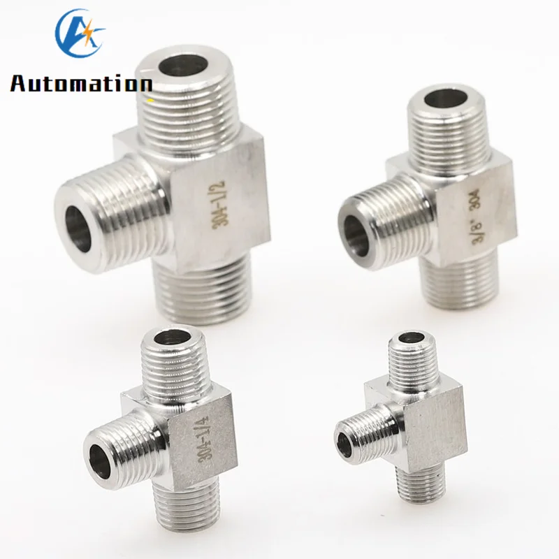 1 sztuk T typ konwersji armatura wysokiego ciśnienia 1/8 "1/4" 3/8 "1/2" męska koszulka 3 Way łącznik rurowy 304 ze stali nierdzewnej wody oleju gazowego — zdjęcie 5