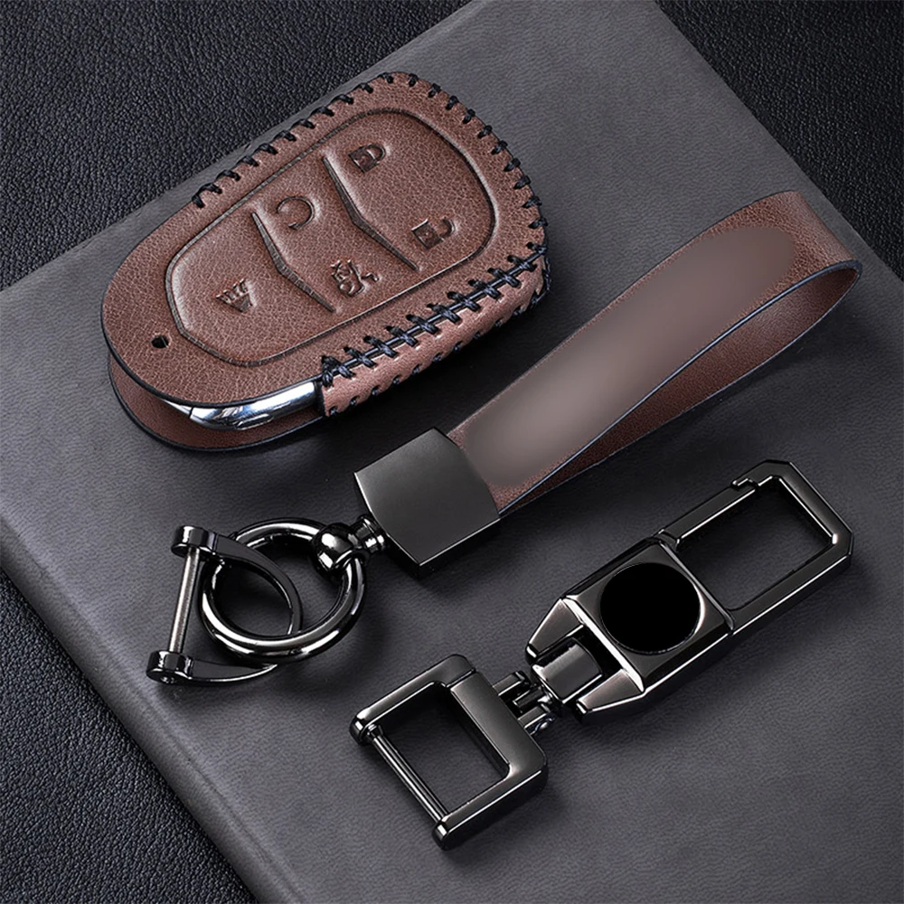 Top Layer Leather Car Remote Key Case Cover Fob Skin Shell For 2015-2019 Cadillac Escalade CTS SRX XT5 ATS STS CT6 Car Styling