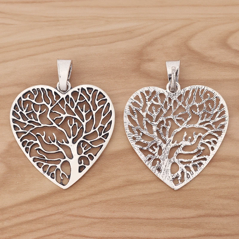 2 Pieces Tibetan Silver Large Tree Life Heart Charms Pendants for Necklace Jewellery Making Findings 65x50mm