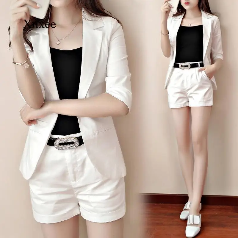 2021 Summer White New Women's Fashion Casual 2 Piece Suit Suit Female Female  Ol Female Suit Jacket